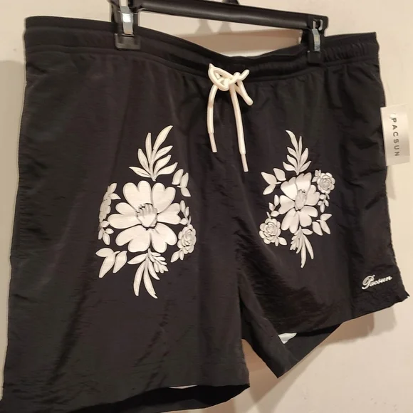 Pacsun NWT Men's Black Floral Swim Trunks Shorts Sz XL Beach Vacation Travel - Picture 5 of 6